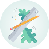 Illustration 160x160 a ruler and a pencil and a plant leaf