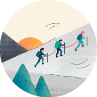 illustration 200x200 a group of 3 climbers climbing a mountain