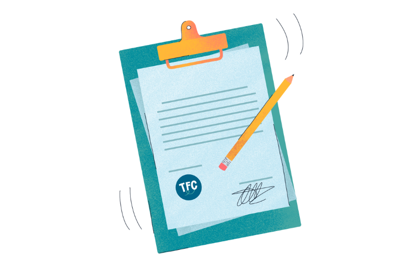Ticket for change Lebanon_book a meeting Illustration of a clipboard with papers and a pencil