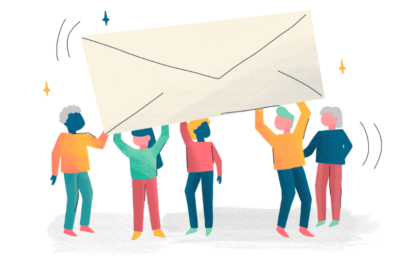 Ticket for change Lebanon_send us an email Illustration of a group of people carrying an envelope